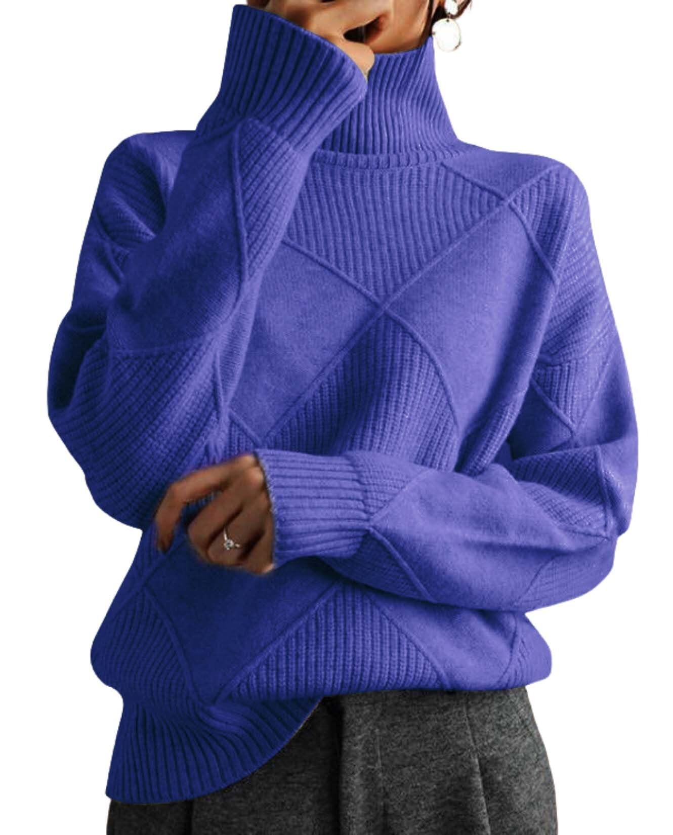 Turtleneck Knitted Pullover Sweaters for Womens Fall Fashion Long Sleeve Solid Color Oversized Cable Tops S-2XL