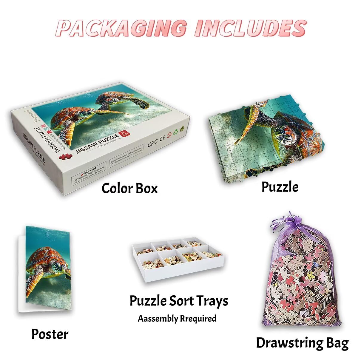Puzzle 1500 Pieces Tortue, Puzzle 1500 Pièces Adultes Animaux, Puzzles Classiques Jeux Educatifs pour Activité Familiale, Qualité Supérieure Puzzles en Bois avec Boite pour Cadeau Femme, Decor -1644