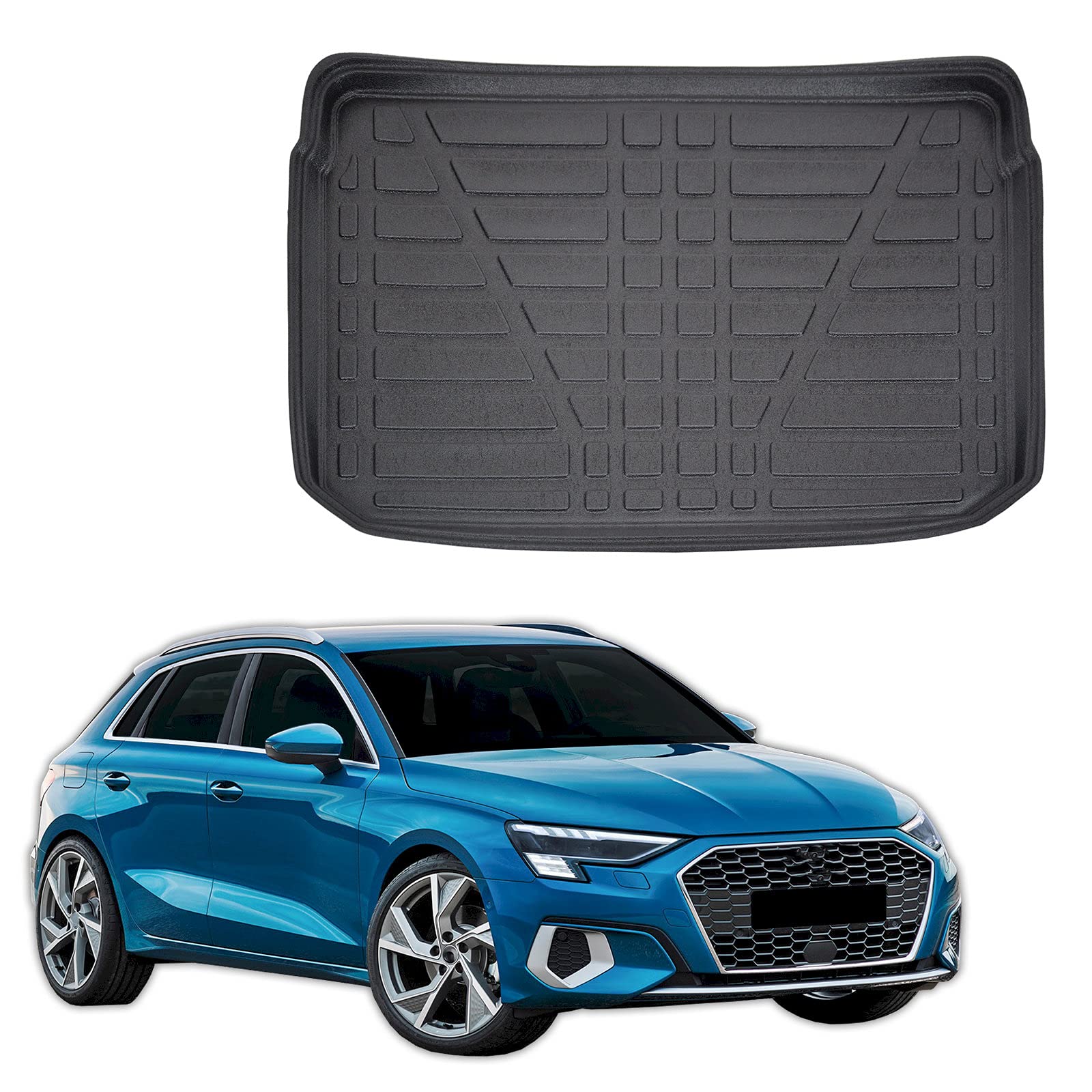 SCOUTT Vasca Bagagliaio per Audi A3 8Y Sportback 5-Porte Dal 2021, in TPE su Misura, Proteggi Baule con Bordo Alto 4 cm, Antiscivolo, Inodore