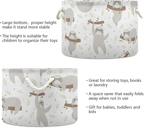 Miniatura 3 de Kigai Cesta de cuerda de algodón de perezoso, cesta redonda grande para ropa sucia para bebé, manta de juguete, contenedor de almacenamiento para