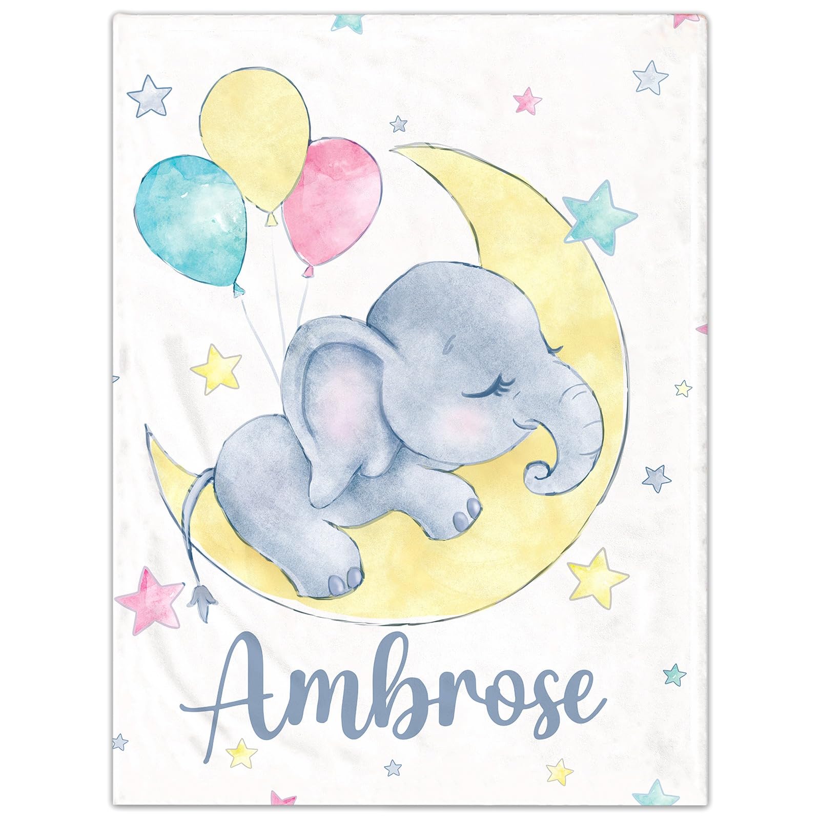Jodimitty Personalised Baby Blanket Elephant Colorful Throw Blanket Flannel Fleece Custom Name Animal Pattern Throw Blanket for Bed Sofa Travel Nap, Blankets and Throws, 100/120/150/200cm — image 1