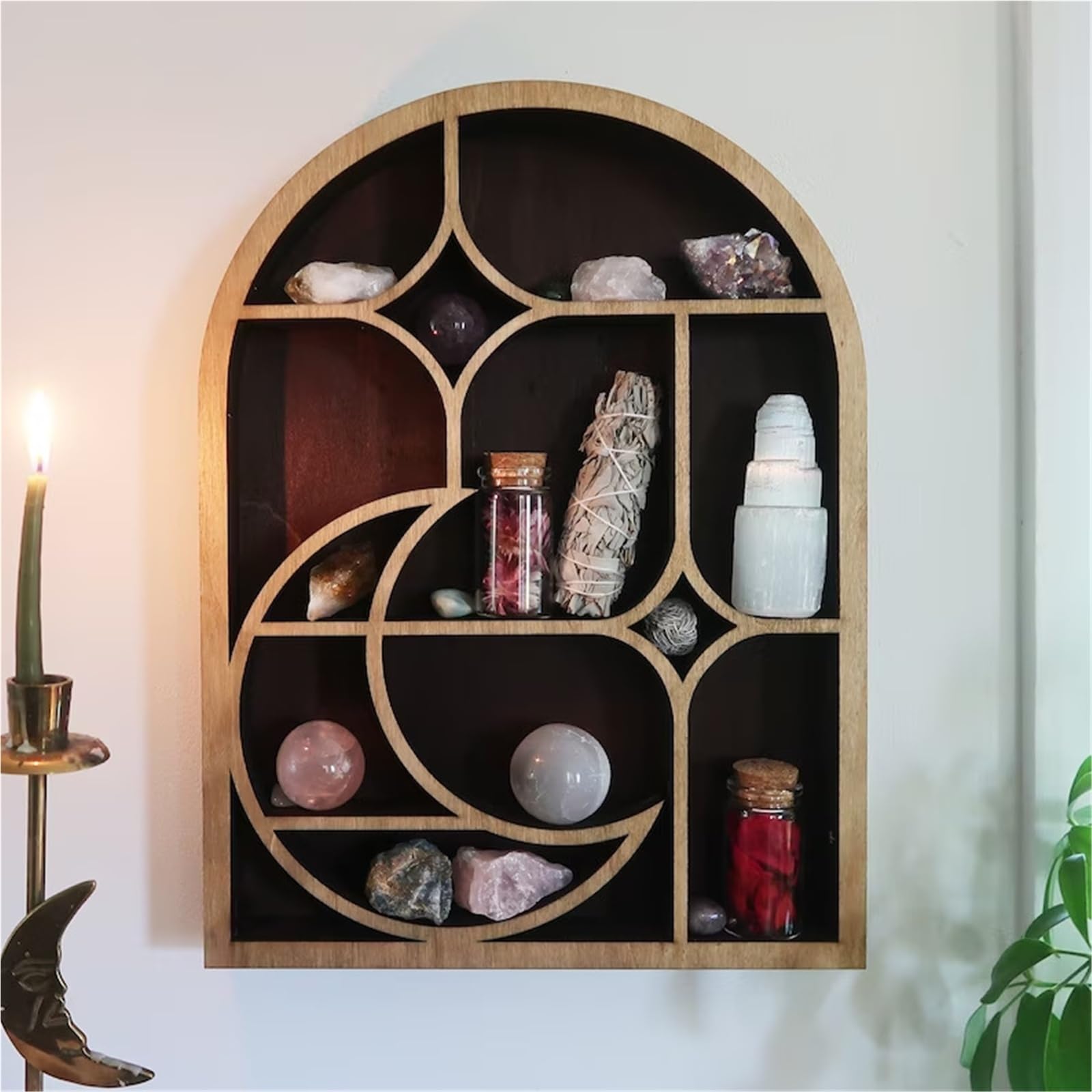 Estante Flotante De Pared En Arco Para Cristales Soporte Boho Para Aceites