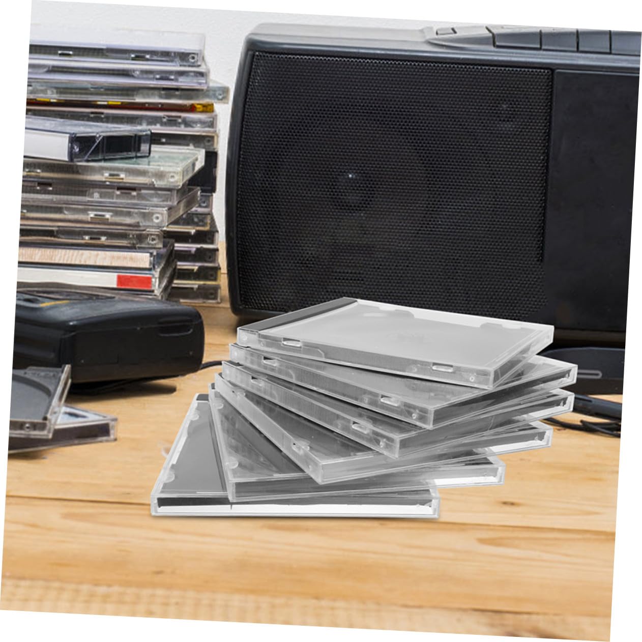 Mikikit Custodia per CD e Dvd in Plastica Trasparente 10 Pezzi Vassoio Nero, Protezione Dischi e Facile Identificazione, per Case e Uffici