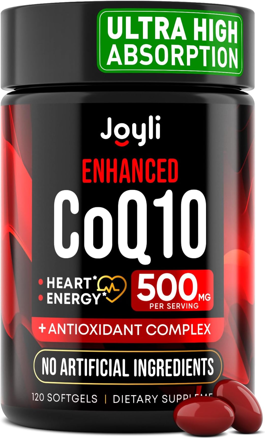 JOYLI Nutrition High Absorption CoQ10 500MG - Co Q 10 Supplement 120 Softgels for Heart Health&Energy Production - Enhanced CoQ10 Supplements with Coenzyme Q10 - Alternative to coq10 400mg softgels