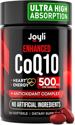 CoQ10 de alta absorción 500 mg - Suplemento Co Q 10 120 cápsulas blandas para la salud del corazón y la producción de energía - Suplementos