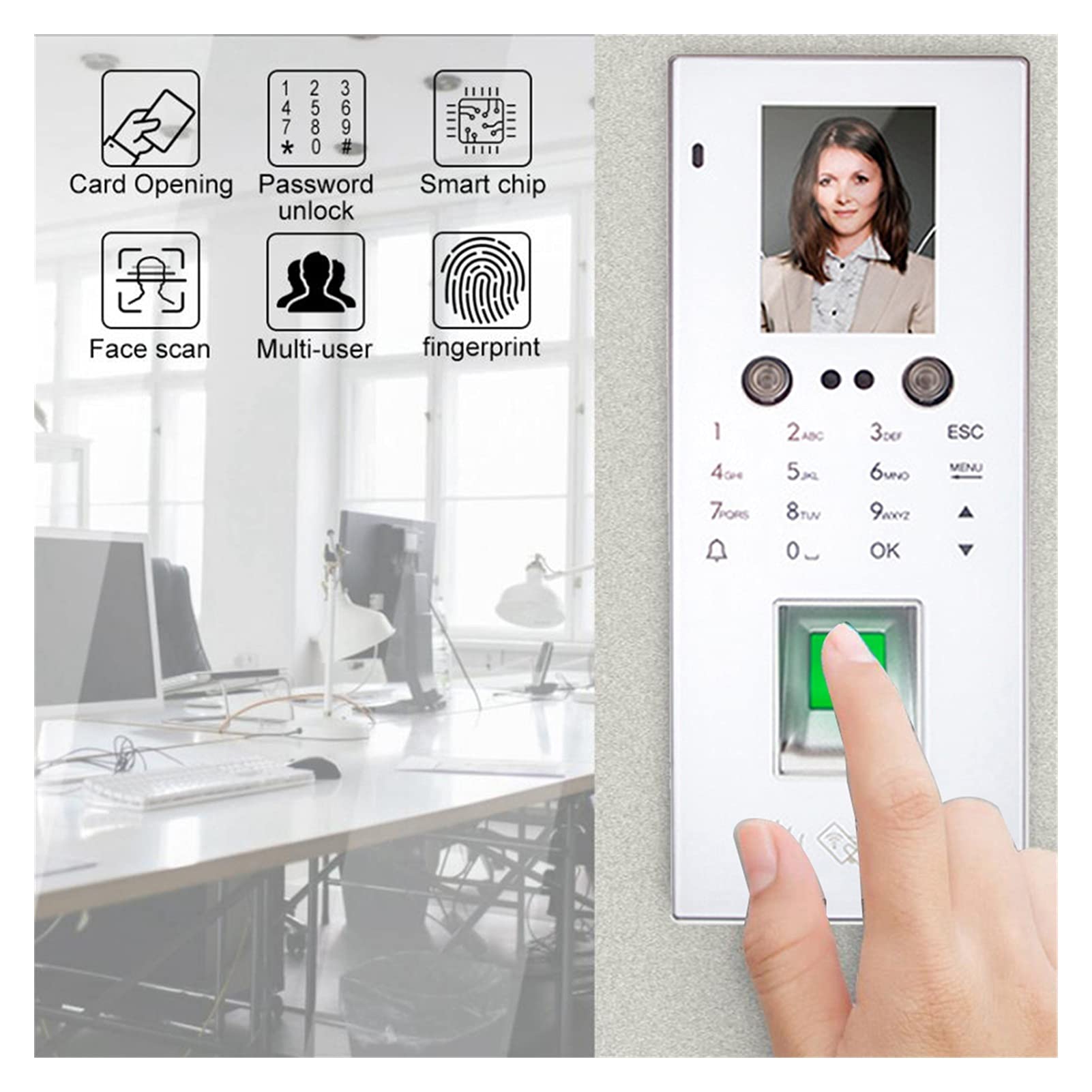 NJBVRS Biometric Employee Attendance Machine Time attendance Color Screen Access Control Face&Fingerprint&Password&Card Time Attendance Machine White Employee Recorder for Small Businesses and of