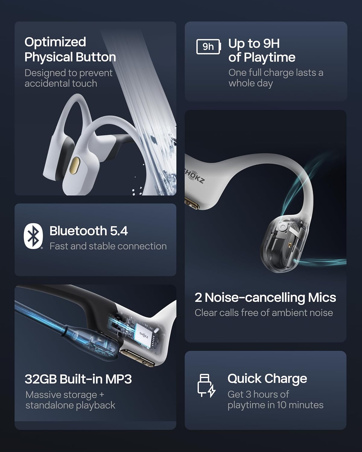SHOKZ OpenSwim Pro - Open-Ear Bluetooth & MP3 Bone Conduction Sport Headphones, Swimming Headphones, IP68 Waterproof, White