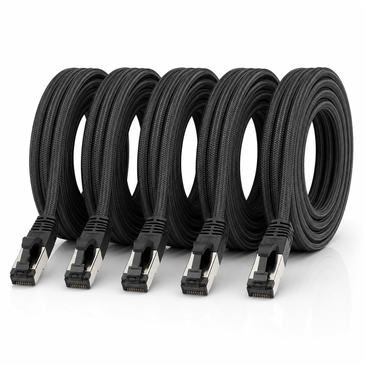 1aTTack.de 1,5m - Black Cotton CAT 6a Patchkabel Schwarz - 5 Stück Netzwerkkabel Stoff Baumwollmantel Cat Cat 6 a Kabel Rj 45 LAN Ethernet Patchkabel 500Mhz 10 Gb s - 5 x 1,5 Meter