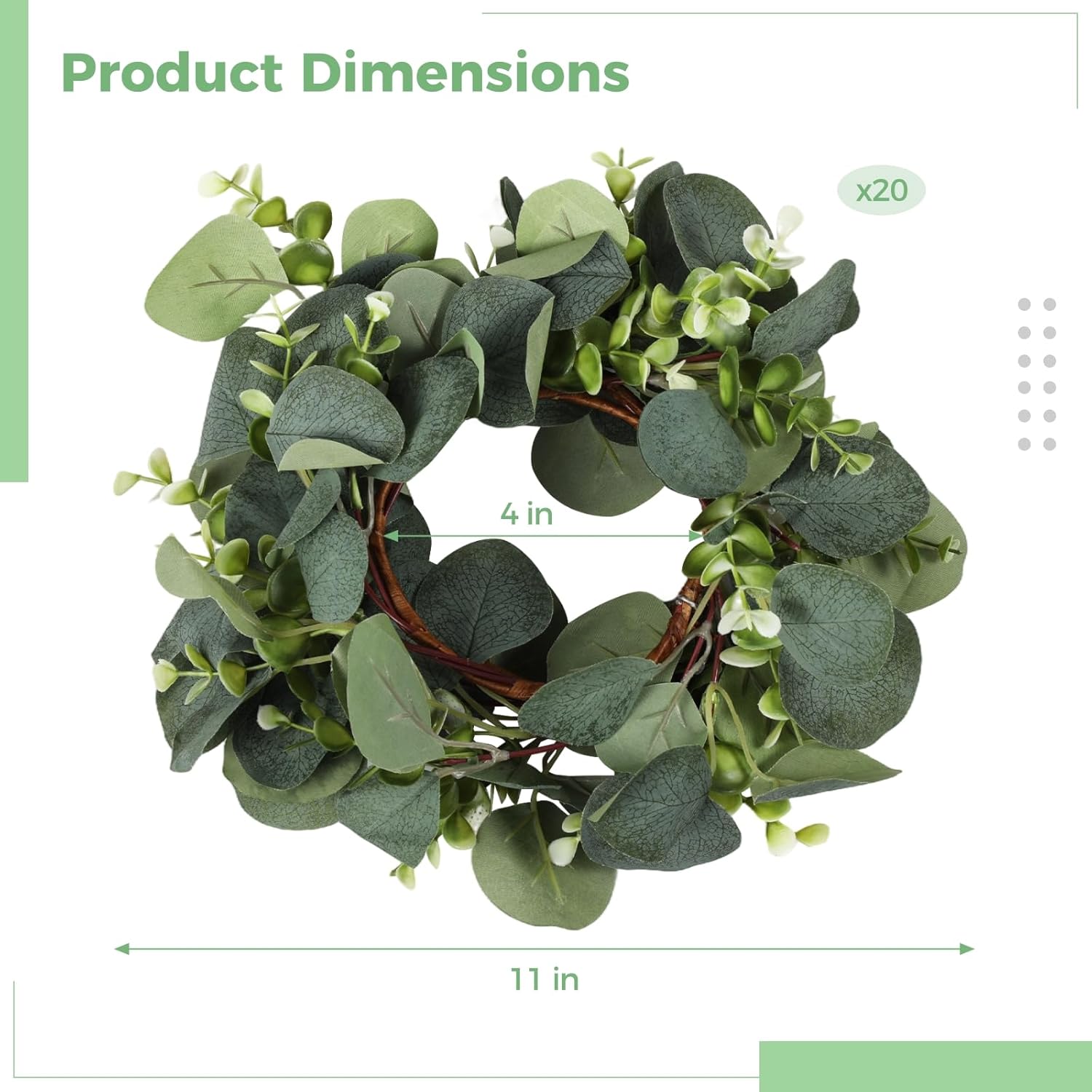 Wedding Candle Rings Wreaths, 20 Pcs Artificial Eucalyptus Leaves Wreaths for Summer, Spring and All Seasons, Green Eucalyptus Leaves for Home Decoration Rustic Farmhouse Decor Party Home Table Decor