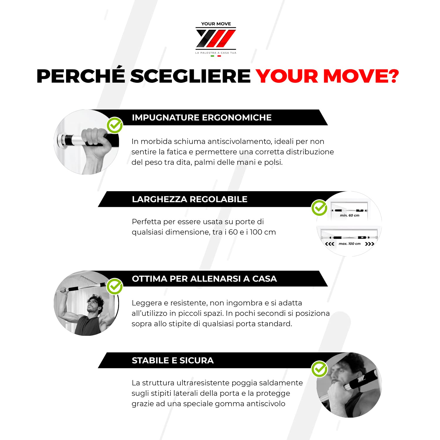 Barre De Traction YM Extensible 60-100 Cm – Sans Vis, Se Fixe Dans L'encadrement De Porte, Poignées Rembourrées, Pour Muscu à La Maison