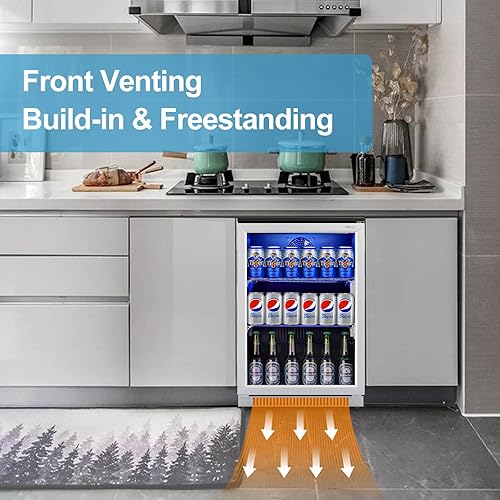 Miniatura 4 de Weili Refrigerador de bebidas integrado de 15 pulgadas con cerradura y puerta de vidrio, 127 latas bajo mostrador refrigerador de bebidas para