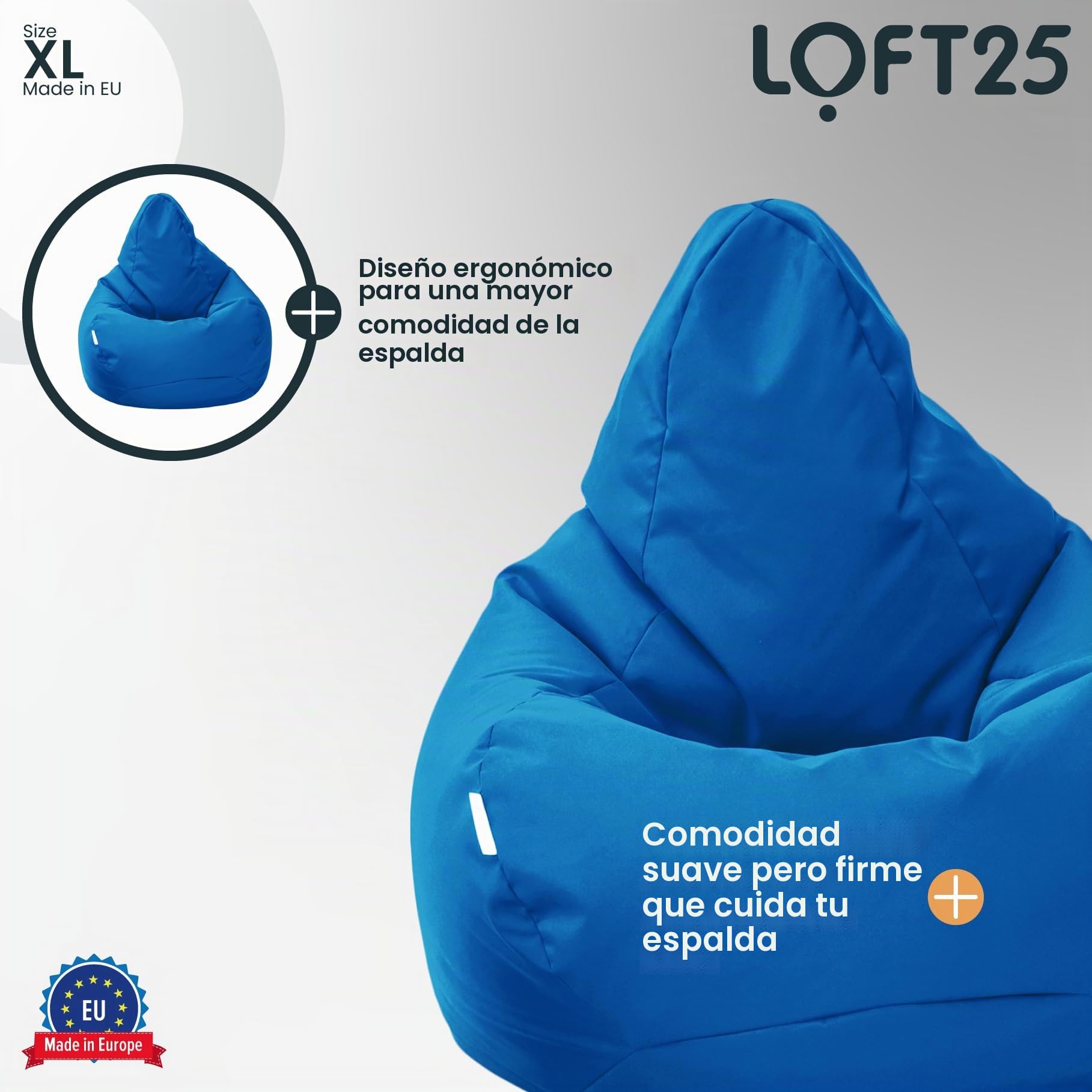 Loft 25 Puff Pera Gamer | Silla Puff Pera para Exteriores Interiores Sala | Resistente Al Agua | Limpieza Fácil | Diseño Ergonómico para Soporte del Cuerpo | Durable Y Cómoda (Marroquí Azul, Puff)