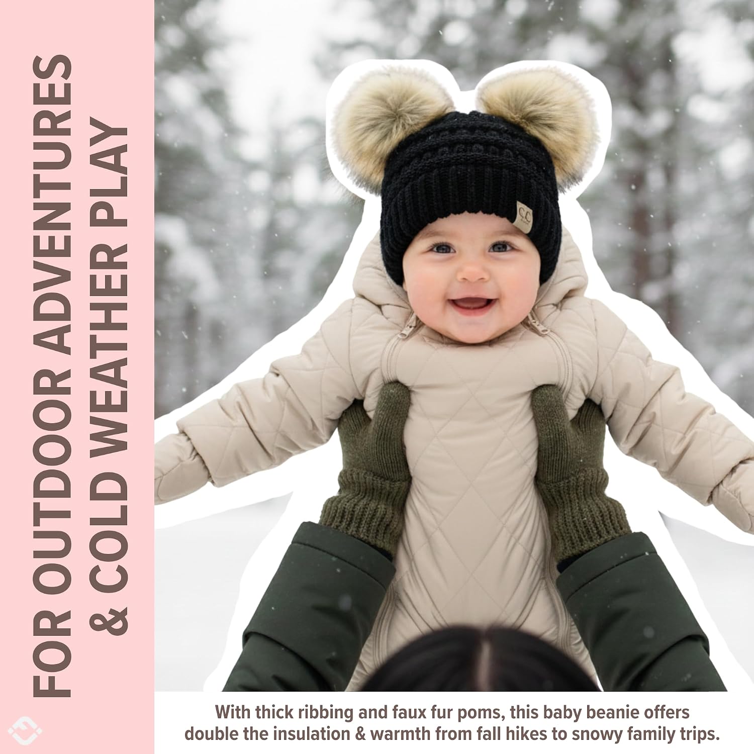 Funky Junque Double Pom Pom Baby Beanie – Newborn Girl Winter Hat 0–12 Months, Cute Cozy Knit Infant Beanies for Cold Weather