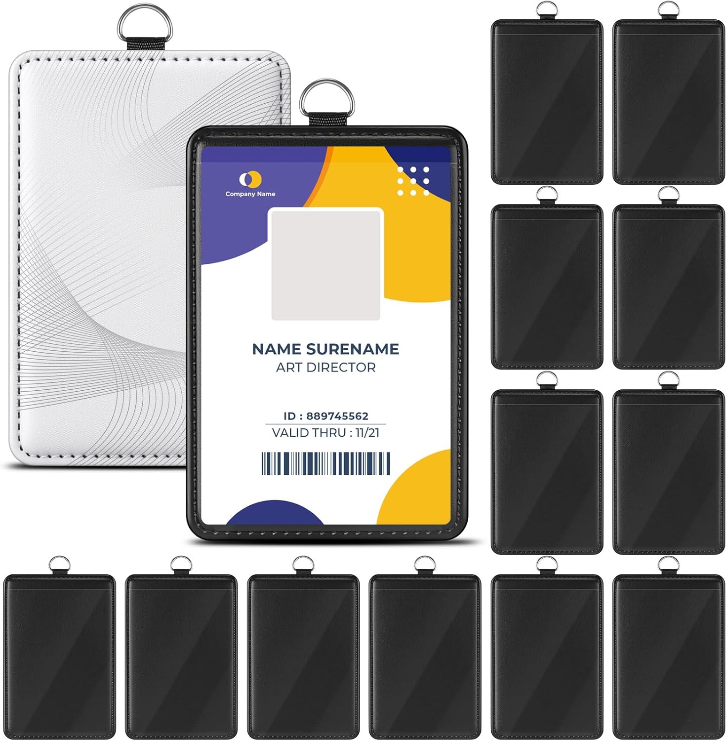 Geyoga 36 Pack Sublimation Blank ID Badge Holder PU Leather DIY Heat Transfer Print Vertical ID Card Holders Bulk for Badges Waterproof Name Tag Holders for Coach Office Employees Students