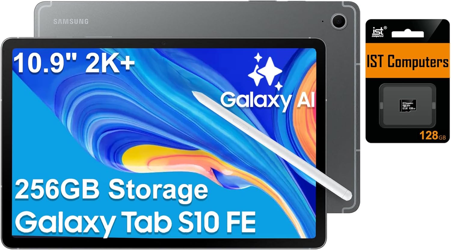 Samsung Galaxy Tab S10 FE AI Android Tablet (10.9" 2K+ 90Hz Touchscreen, 8-Core, 8GB RAM, 256GB Storage (128GB+128GB SD Card)), S Pen, 20-Hr Long Battery Life, 13MP+12MP Cameras, Lightweight, SM-X520 - Image 1 of 9