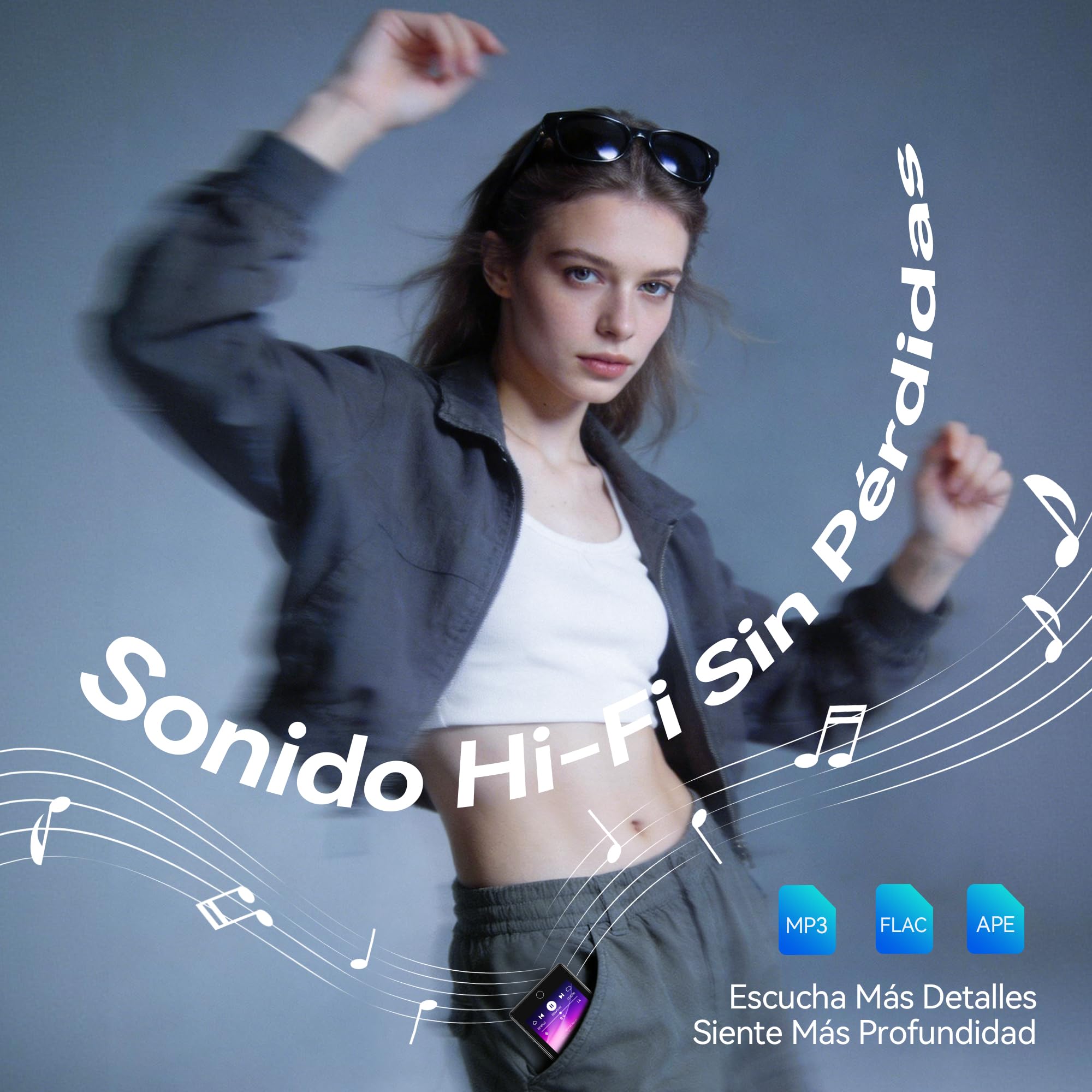 AGPTEK MP3 Bluetooth 5.3 con Pantalla Táctil de 2.8", Reproductor MP3 Sonido HiFi, Radio FM, Grabadora y Altavoz, 64GB Ampliable a 128GB y Player Funda