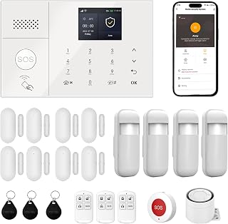 Hausalarmanlage, Alarmanlage, Bewegungsmelder, Tür-/Fenstersensoren, SOS-Tasten, Fernbedienung, Einbruchschutz für Haus (24 kit Set)