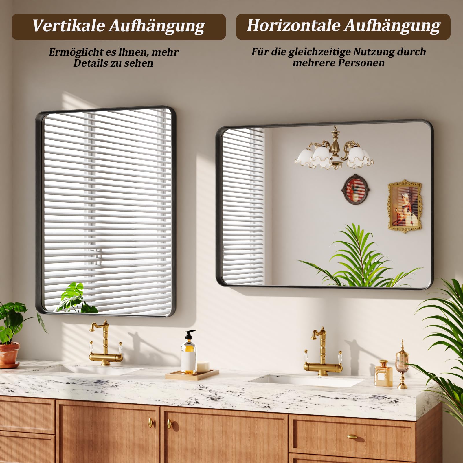 Muzilife Specchio Rettangolare A Parete Con Cornice In Metallo Nero: 90x60 Cm, Ultra HD, Perfetto Per Bagno, Camera Da Letto E Ingresso - 2