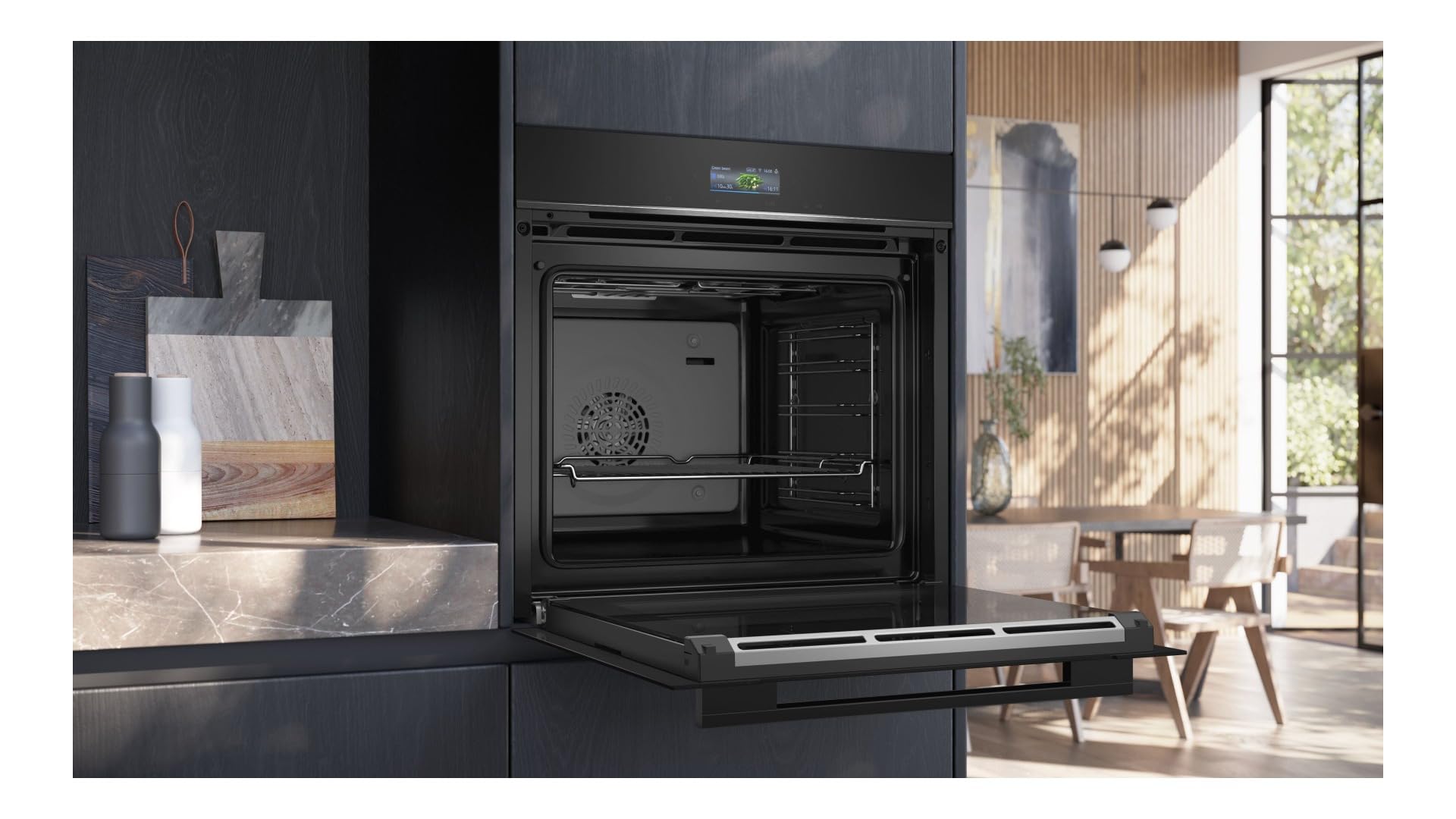 Siemens HB734G1B1 iQ700 - Horno empotrable inteligente, 60 x 60 cm, fabricado en Alemania, negro, ecoClean & humidClean, autolimpieza, Air Fry, programas automáticos, pantalla táctil a color,
