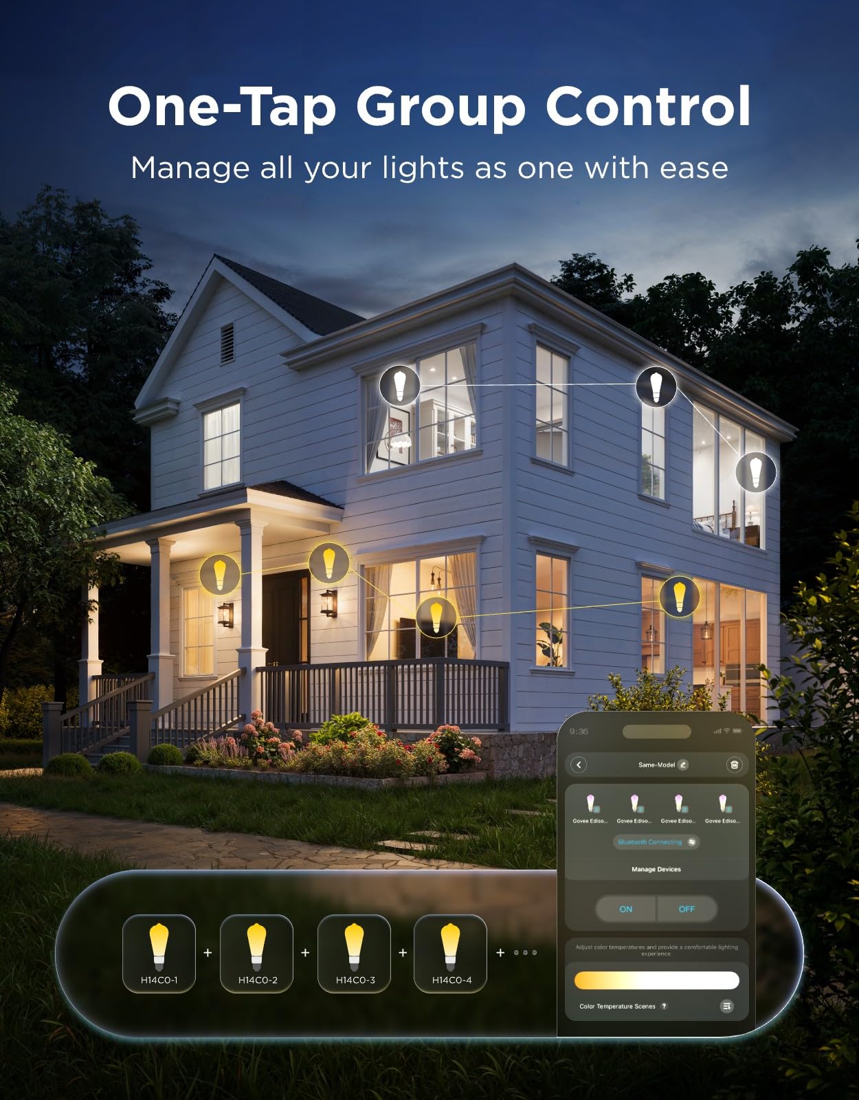 Govee Smart Edison Bulbs, ST19(58) LED Vintage Filament Light Bulb, RGB Color Changing and Tunable White, Compatible with Matter, Alexa and Google Assistant, 500lm, E26 Base for Kitchen Island, 4Pack — view 8