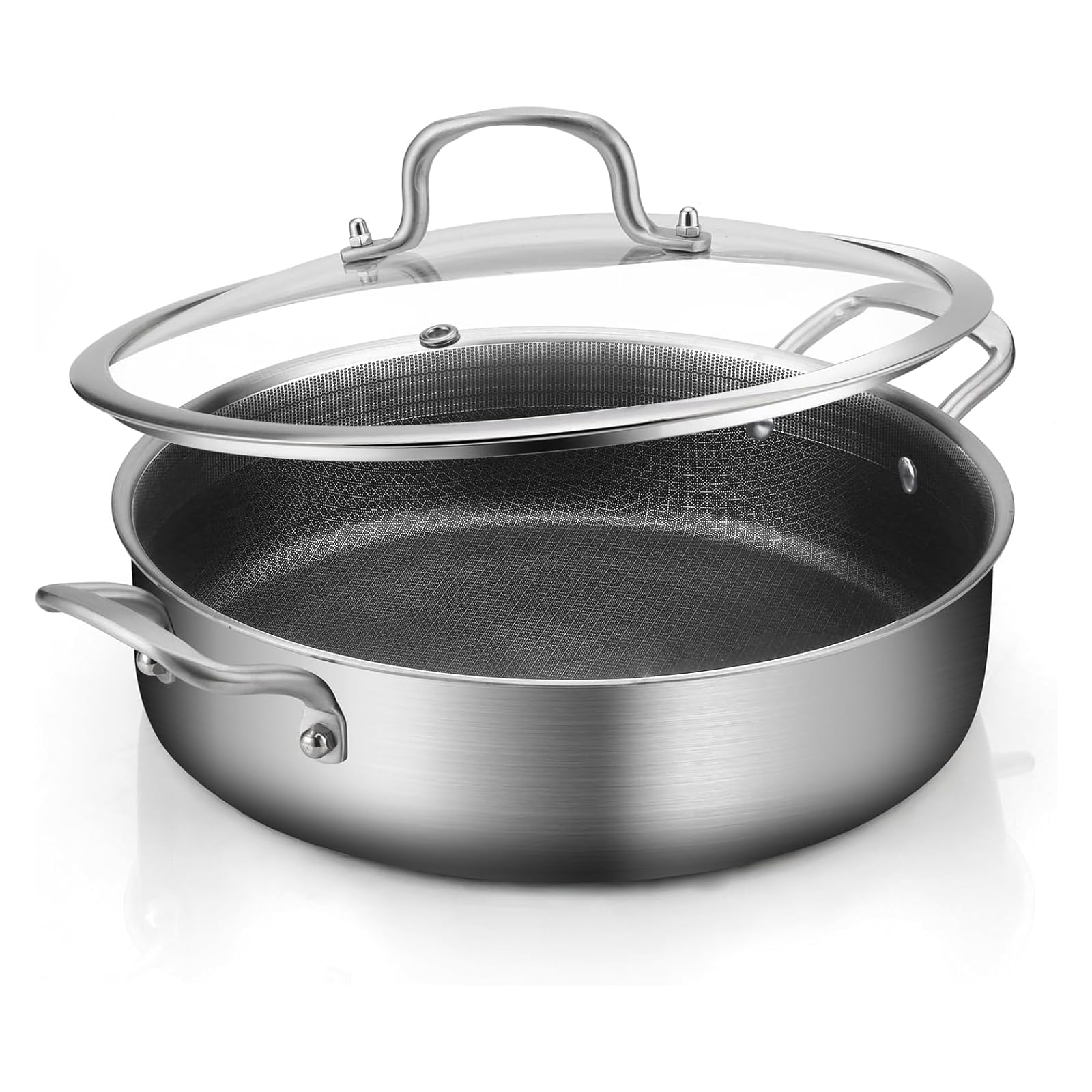 Yeksum 12 Inch Tri-Ply Nonstick Skillet with Lid