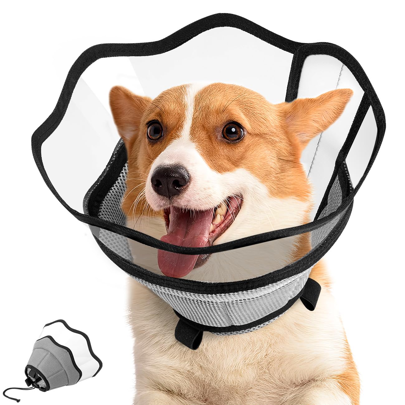 VavoPaw Collar de Cono para Perros, Collar de Recuperación para Mascotas para Curar Heridas Después de Cirugía Anti-Mordida Anti-Lamido Collar Isabelino Ajustable Ligero Transpirable, Gris, S