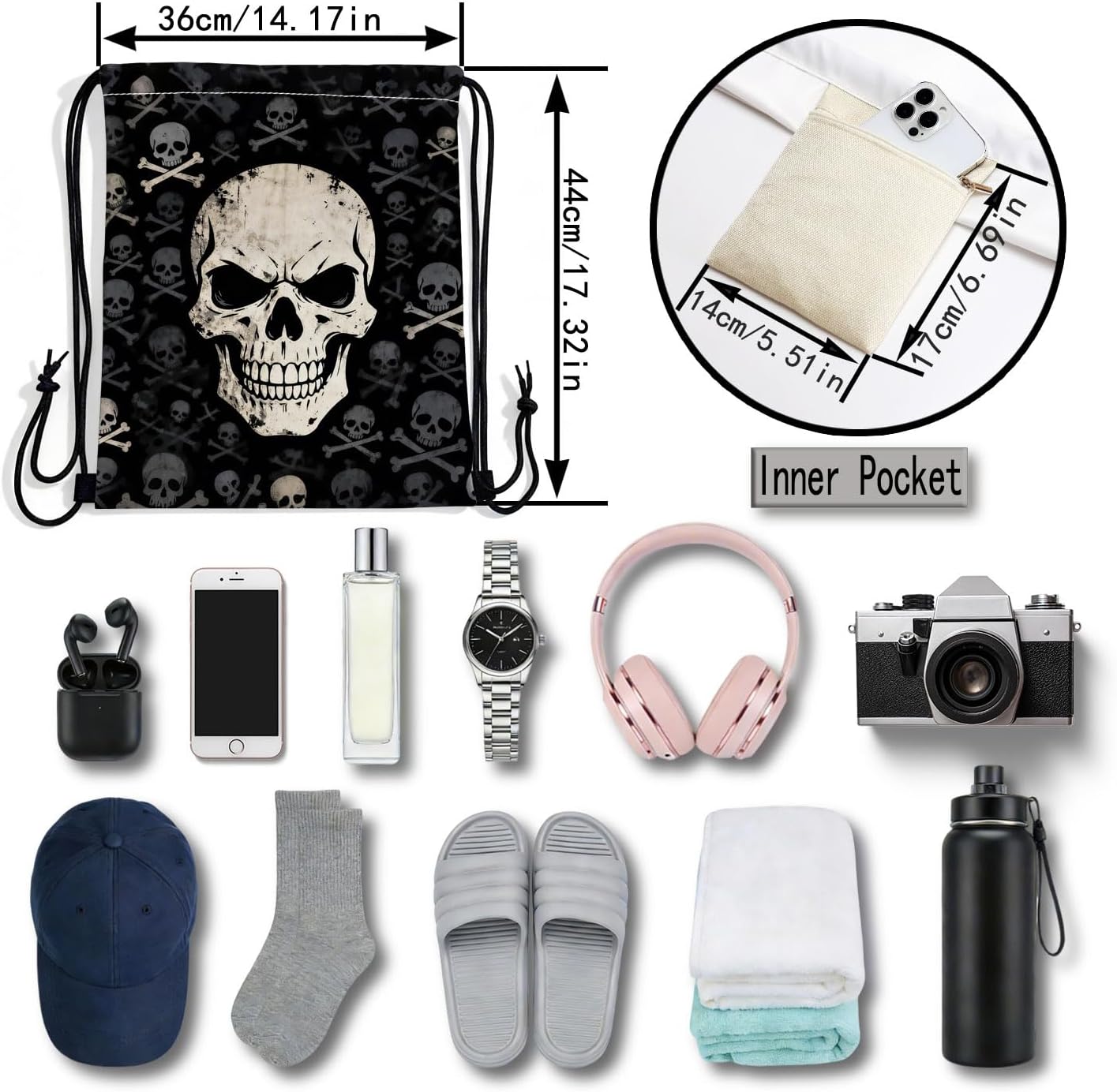 Pirate Skull Dual-Sided Print Drawstring Bag