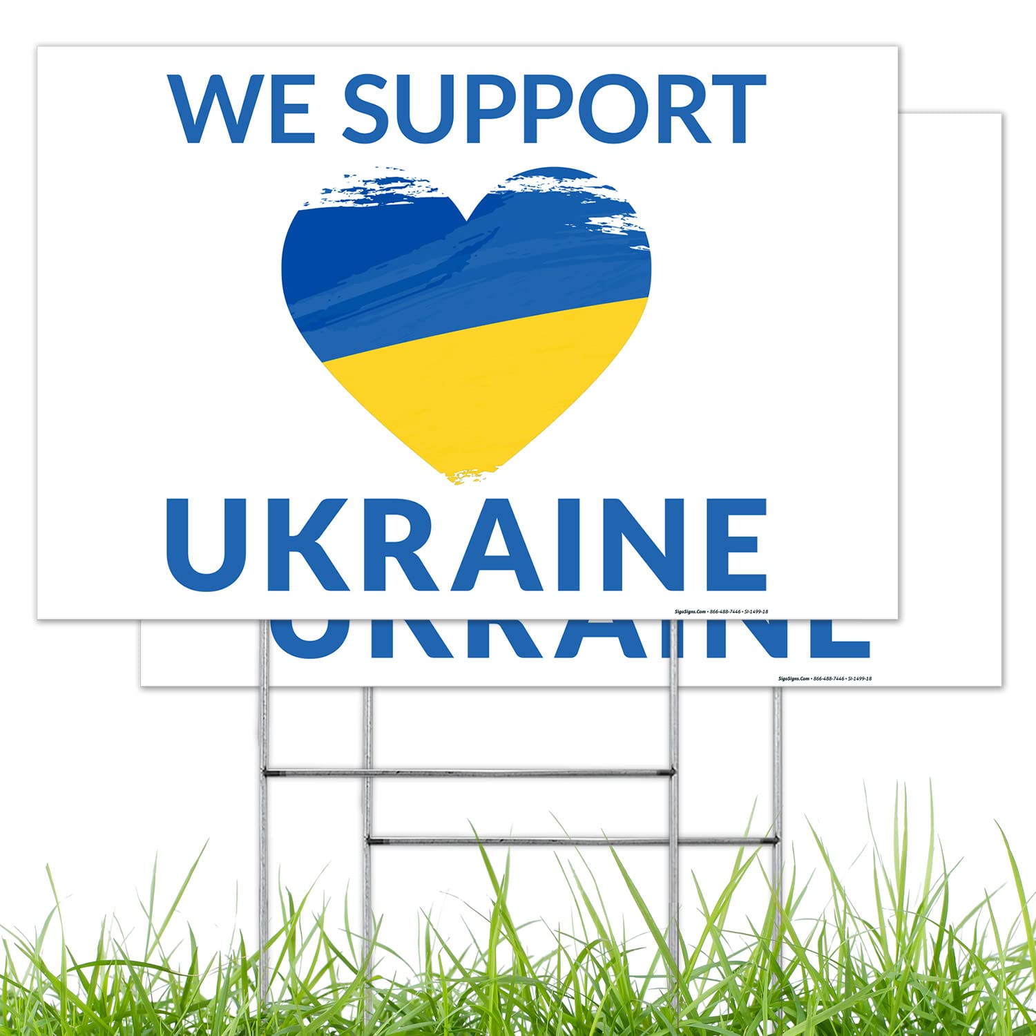 We Support Ukraine with Flag Heart Shape (2 Pack) Double Sided 12x18 Inches, Corrugated Plastic with Metal H Stake, Made in USA