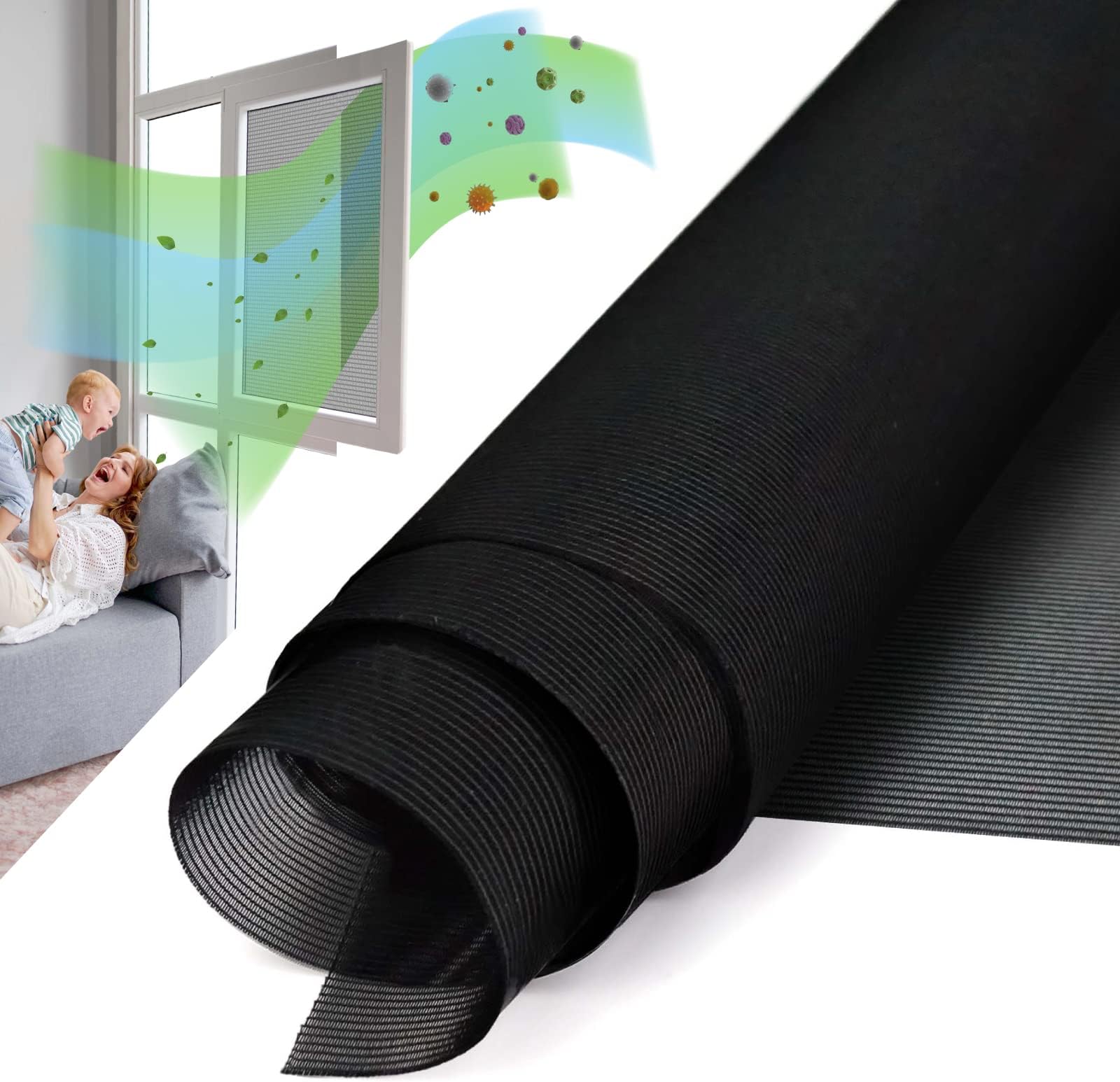Pollen Window Screen, High Density Window Screen Mesh, Window Filter Screen to Reduce Dust, Pollen and Allergy, Tiny Screen Mesh for Clean Air, 39 x 99 inch