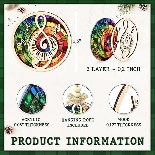 Miniatura 2 de Adornos de Navidad con notas musicales, diseño de piano de clave aguda, adorno de Navidad para amantes de la música, profesores, clubes, bandas,