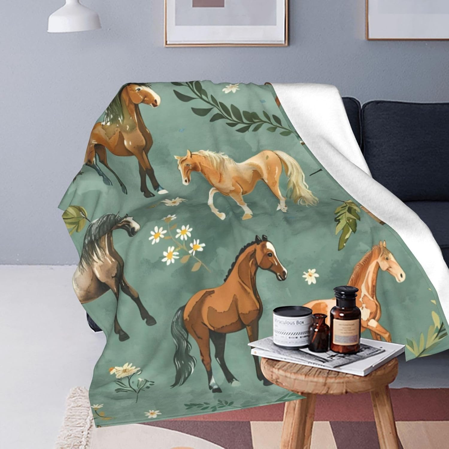 Horse Blanket Cute Horses Flowers Decor Throw Blanket Gifts for Girls Boys Animal Lover Couch Bedding Super Warm Soft Plush Lightweight Fleece Flannel Blanket for Kids Adults Men Women 50"X40" - Image 6