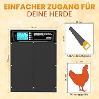 Ușă automată pentru găini OKKÖBI cu panou solar, ecran LCD extra mare, telecomandă, senzor de lumină, temporizator și protecție anti-ciupire, deschidere 28,7 x 22,1 cm, negru 9