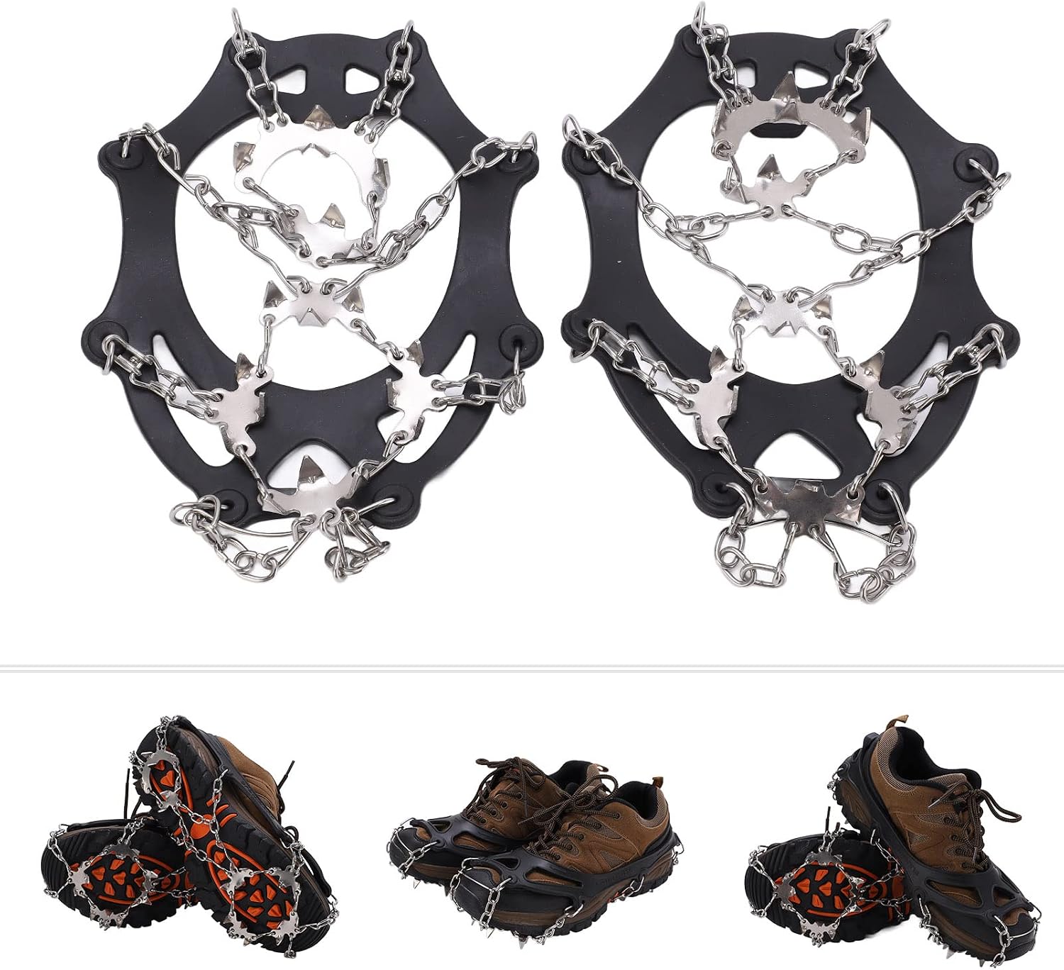 Ice Traction Cleats with 19 Stainless Steel Spikes, Snow Grips for Shoes, Non Slip Crampons Made of High Elasticity TPE for Hiking Walking Mountaineering in Winter