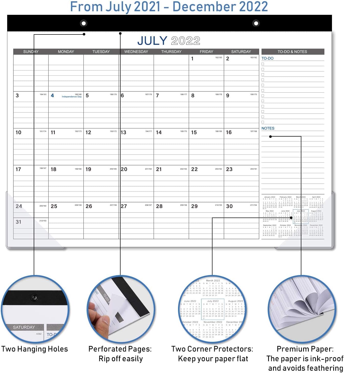 2021-2022 Desk Calendar - 18 Months Large Monthly Desk Calendar, 17" x 12", Desk Pad, Jul 2021 - Dec 2022, Large Ruled Blocks, To-do List & Notes, Best Desk Calendar for Organizing : Office Products