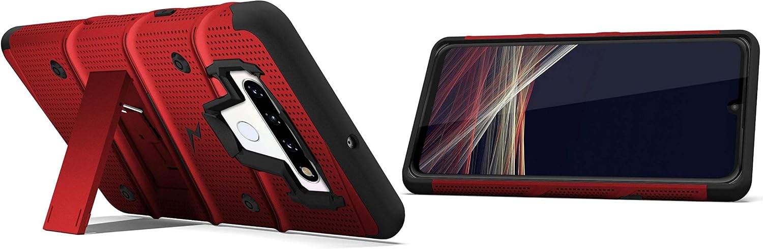 ZIZO Bolt Series for LG Stylo 6 Case with Screen Protector Kickstand Holster Lanyard - Red & Black