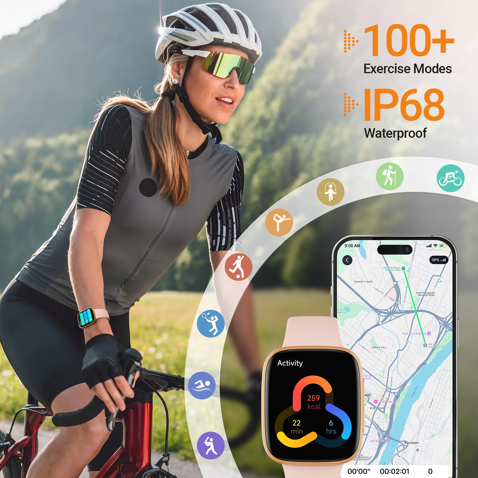 Fitpolo Smart Watch for Women, 1.85" AMOLED Fitness Tracker with Bluetooth Call, Heart Rate/Sleep/SPO₂ Monitor, 100+ Sports Modes, 3ATM Waterproof Smartwatch for Android/iPhone, Includes 2 Bands