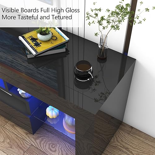 Miniatura 6 de Vinctik 6&Fox Soporte de TV LED de 70 pulgadas para TV de 758085 pulgadas, moderno soporte de TV negro para sala de estar, centro de entretenimiento