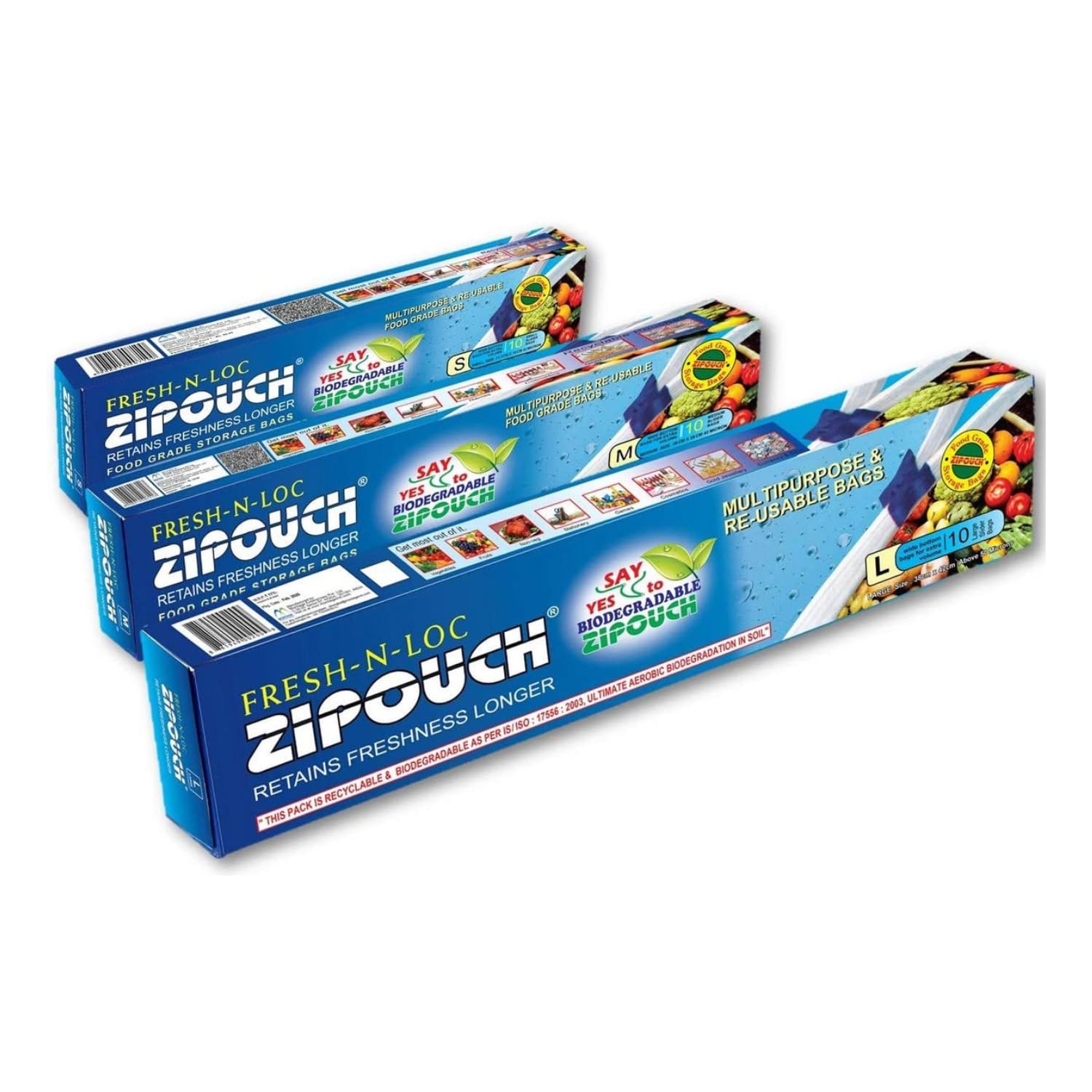 Zip Lock Bag with Slider | Combo Pack S, M & L (30 Bags, 10 Each) | Ziplock Bags for Fridge & Travel Packing | Zipper Pouch & Zip Lock Covers for Food, Vegetables & Kitchen