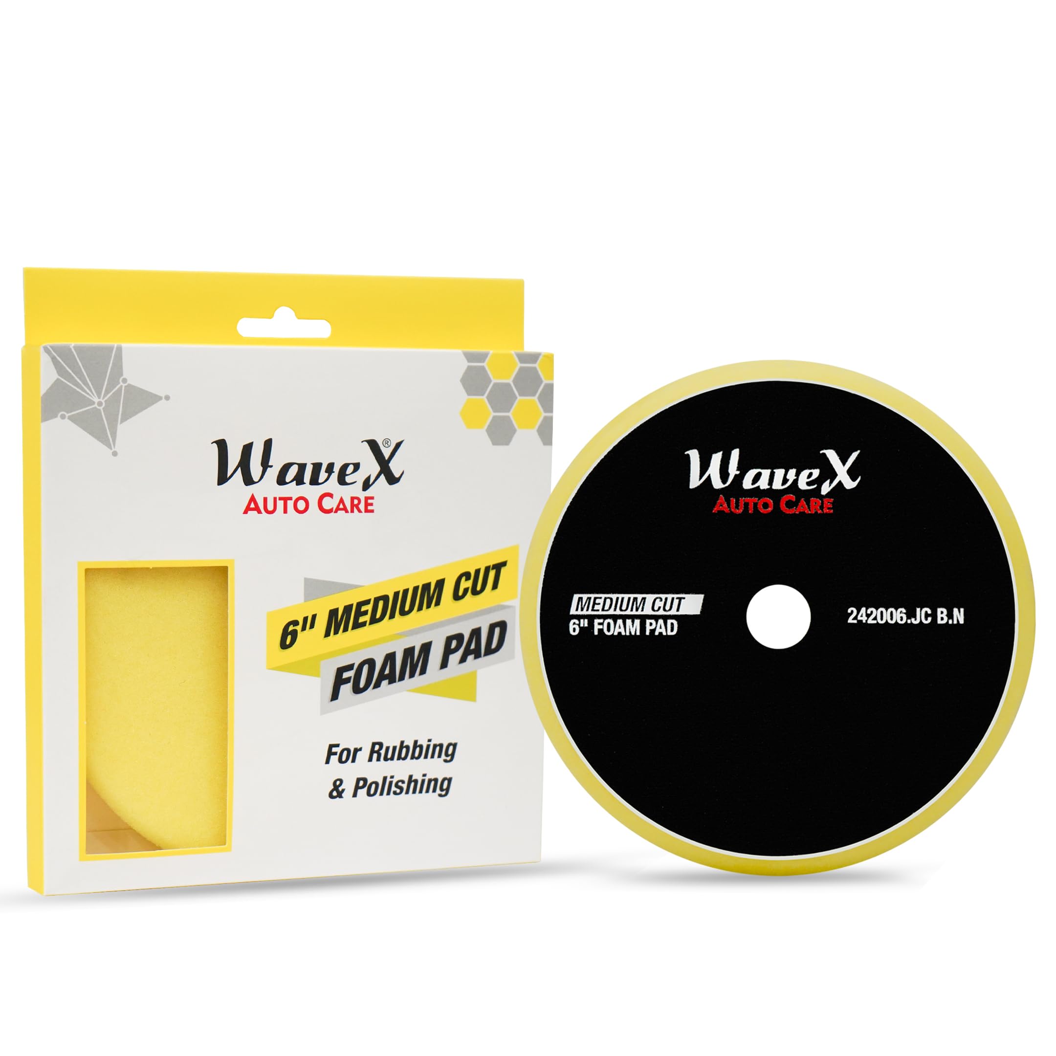 Wavex 6-Inch Medium Cut Foam Pad for Car | Low Profile 20mm Design for Extreme Performance | Medium-Density Foam for Balanced Correction | Compatible with DA & Rotary Polisher | Washable & Reusable