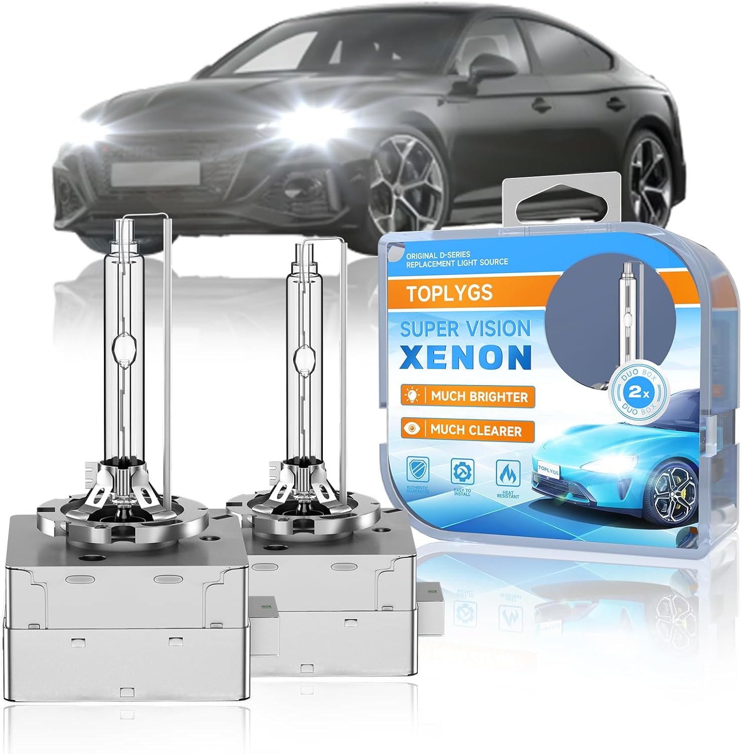 D3S HID Xenon Headlight Bulb Fit for Audi 2014-2017 SQ5 2009-2017 A5 Q5 RS5 S5 Quattro Sedan Coupe Q7 A3 S3 A4 S4 A6 A7 Quattro A8 Quattro, 6000K, 35W OEM High Low Beam Xenon Lights, Pack of 2