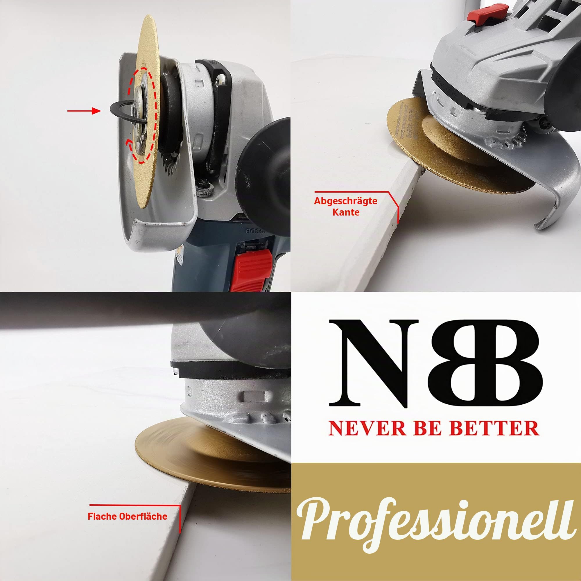 NBB gelötete Diamant-Schleifscheibe, Trocken- oder Nass Schleifen auf Granit, Marmor, Keramik, Fliesen, Porzellan, Stein, Mauerwerk, mit 22,23-mm-Aufnahme, verbunden mit Winkelschleifer (Mittel, 1)