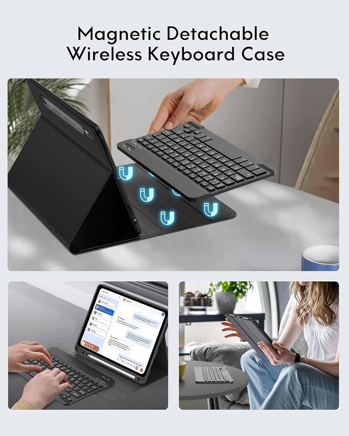 Keyboard Case for Samsung Galaxy Tab S10 Lite/S10 FE/S9 FE 5G 10.9”- Rechargeable Bluetooth Keyboard - Folio Smart Cover with S Pen Holder Support Wireless Charging for Galaxy Tab S9/S8 11 inch, Black