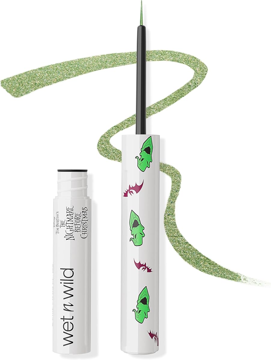 Delineador de ojos líquido Wet n Wild Nightmare Before Christmas, fórmula de brillo semitransparente para construir, color ricamente pigmentado, pincel de precisión flexible para una fácil aplicación, sin crueldad - Atrévete a jugar