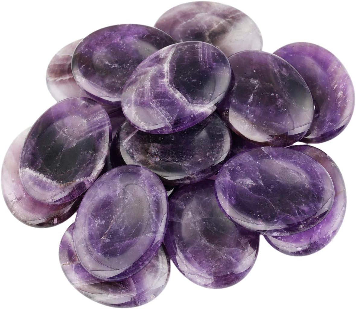mookaitedecor Pack of 2 Natural Amethyst & Rose Quartz Crystal Oval Thumb Worry Stones for Anxiety Stress Relief Polished Pocket Stones Palm Quartz Healing Crystal Gifts for Reiki Chakra Balancing - Image 4