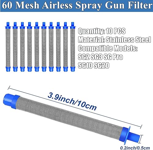 Miniatura 2 de RHBLME Paquete de 10 filtros de pistola pulverizadora sin aire, 60 filtros de malla sin aire tipo pistola pulverizadora, filtro de repuesto para