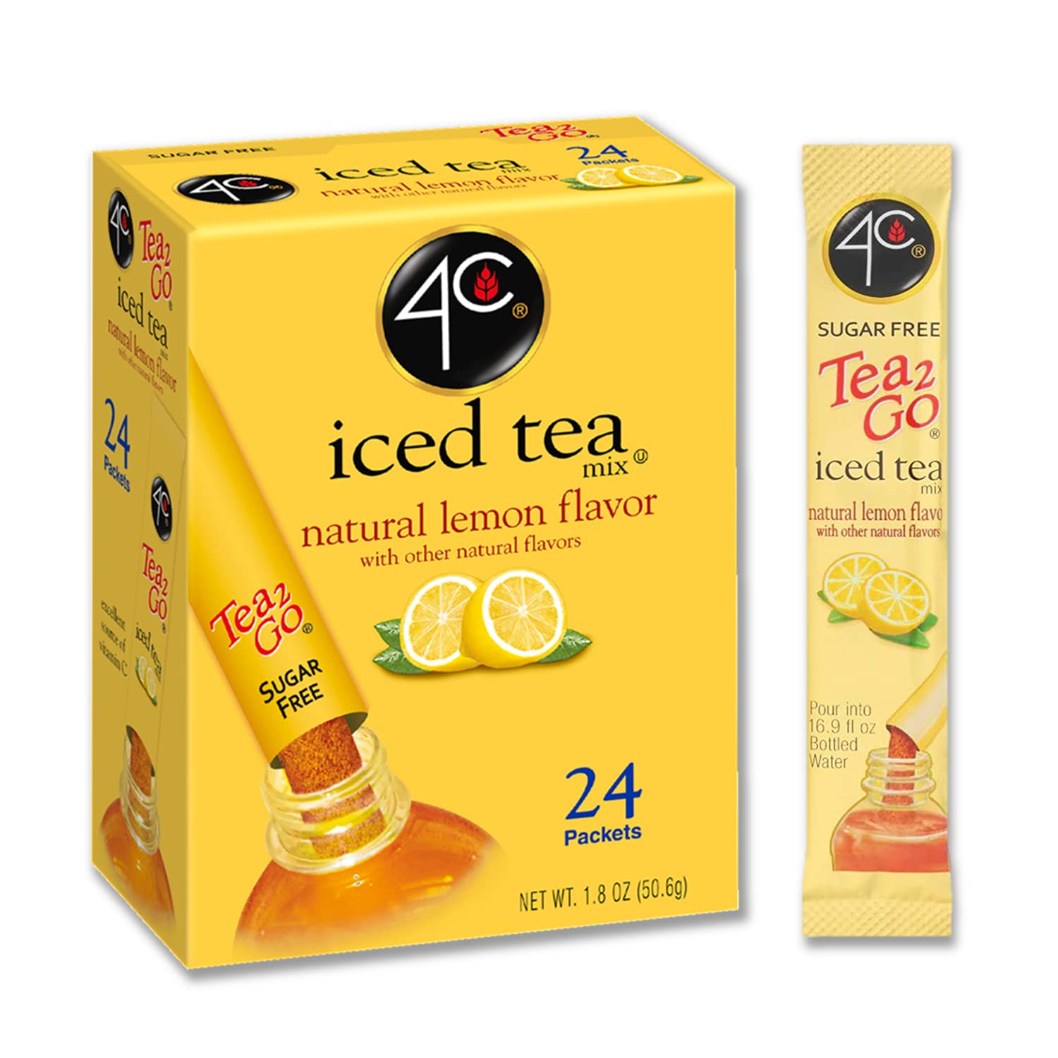 4C Powder Drink Mix Packets, Lemon Tea, 24 Count, Singles Stix On the Go, Refreshing Sugar Free Water Flavorings (Lemon Tea, 24 Count (Pack of 6))