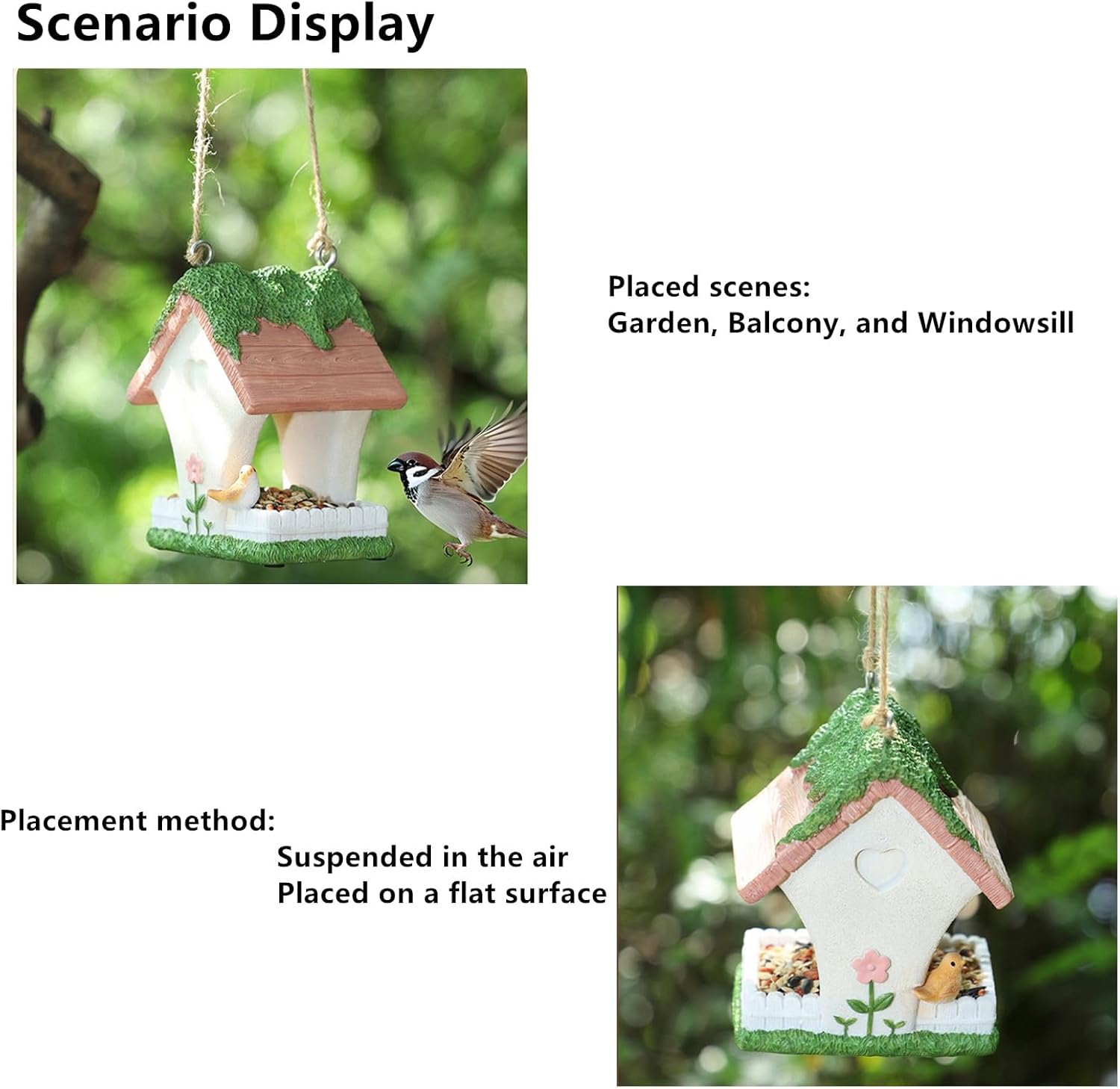 Bird Feeder House,Outdoor Hanging Bird's Nest, Hummingbird Houses,Wooden Fence Design, Butterfly and Bird Accents,Outdoor Hanging Design (Floral Pattern)