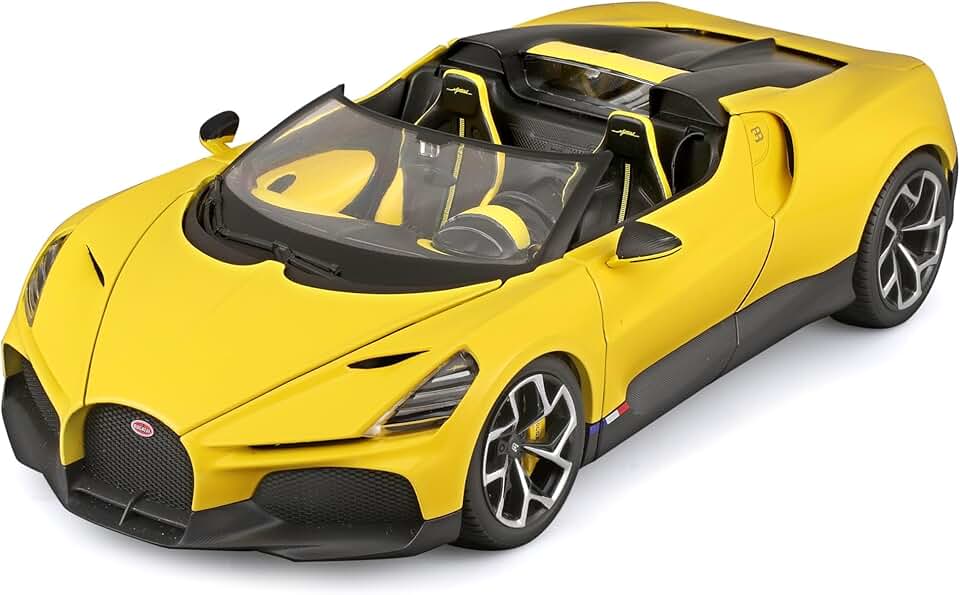 MINIATURA CARRO BUGATTI MISTRAL W16 CABRIOLET 1/18 BBURAGO AMARELO