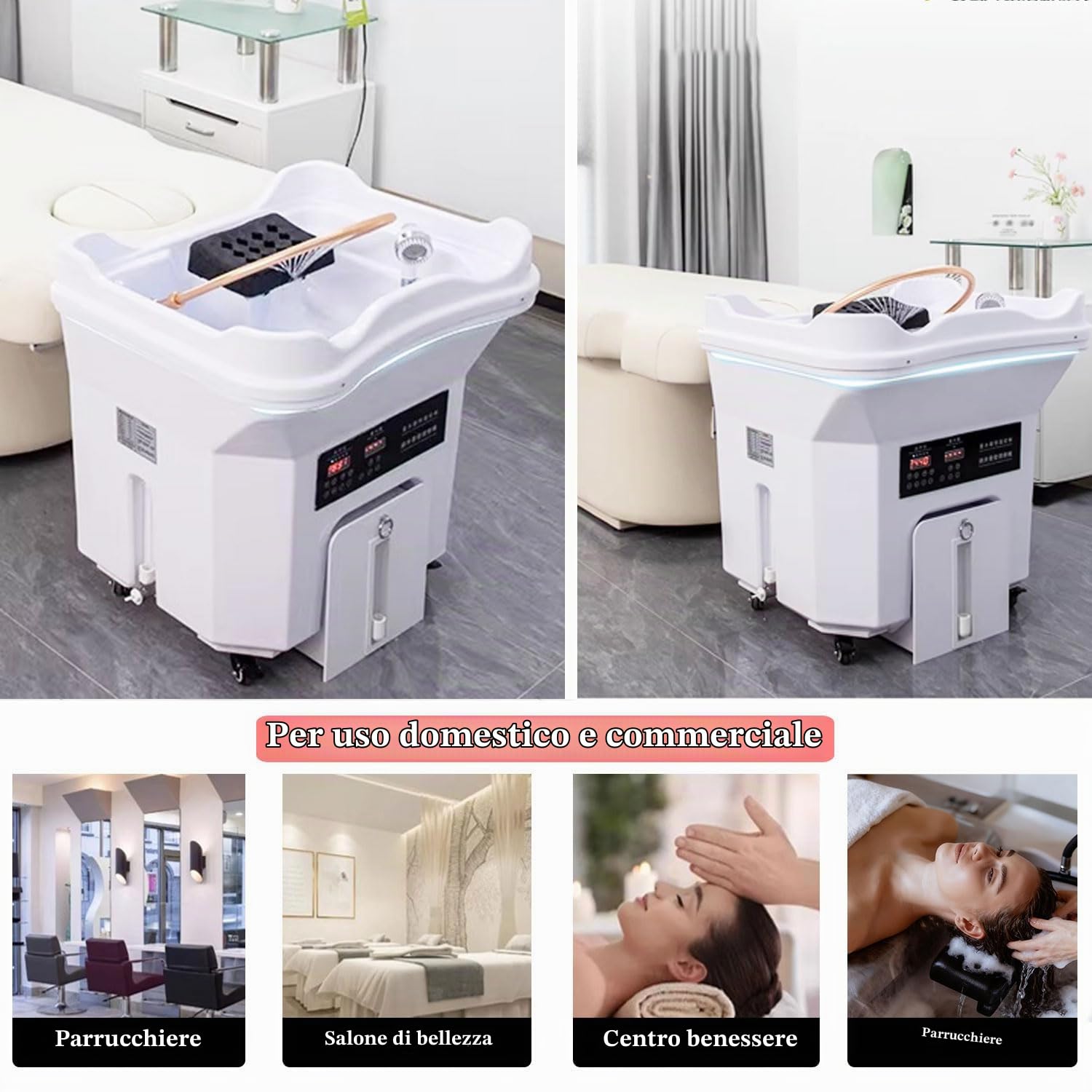 Lavatesta Portatile per Parrucchieri, Lavatesta per Disabili con Serbatoio 60L + 20L Serbatoio Rreflui, Lavateste Portatili Casa, Dotato Inalatore Vapore, Adatto Spa Saloni Parrucchiere, Bianco