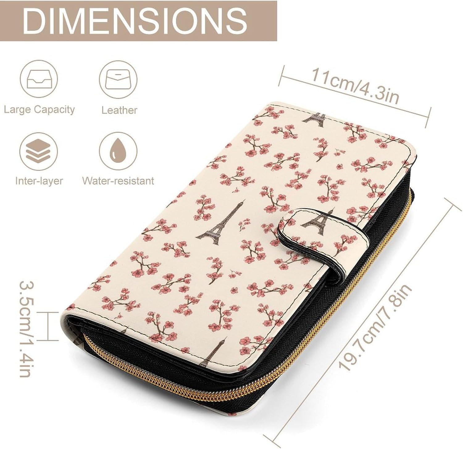 Eiffel Tower Floral Novelty Wallets Credit Card Holders Large Handheld Coin Pockets Wallet image 2